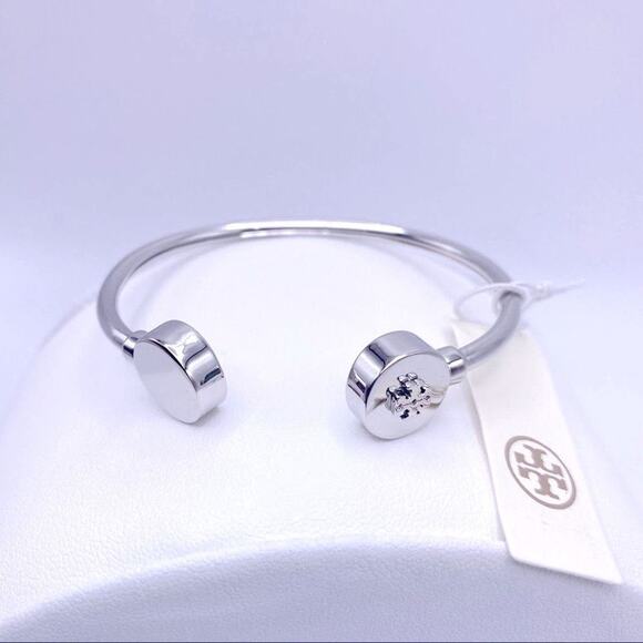 Tory Burch Silver Round Logo Cuff Bracelet - Picture 2 of 12